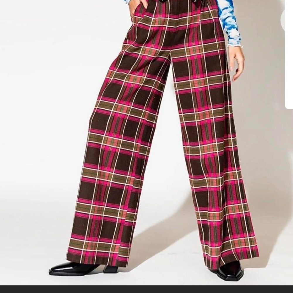 Dressed in LALA Pink and Brown Plaid Trousers